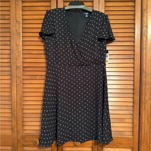 Chaps Black and White Patterned Midi Dress